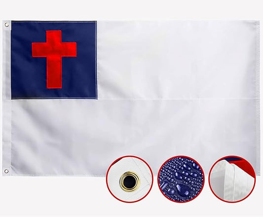 Christian Flag 3x5 Outdoor Embroidered,Heavy Duty Nylon,Sewn Stripes, Stronger Brass Grommets,Christianity Easter Day,Jesus Flags Flags Perfect for Outside
