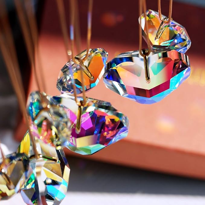 Crystal Heart Prisms Suncatcher Pendant AB Color for Windows, Garden Hanging Decor, Rainbow Maker Crystal Ornament 30/45mm Set of 7