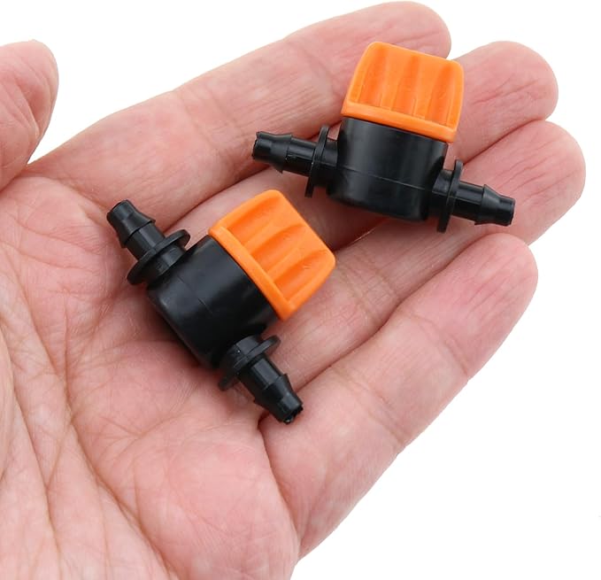 25PCS Drip Irrigation Fitting Valve 1/4 Inch Double Barb Mini Valve Straight Through Switching Valve for Drip Irrigation System and Garden Farm and Aquarium Pump