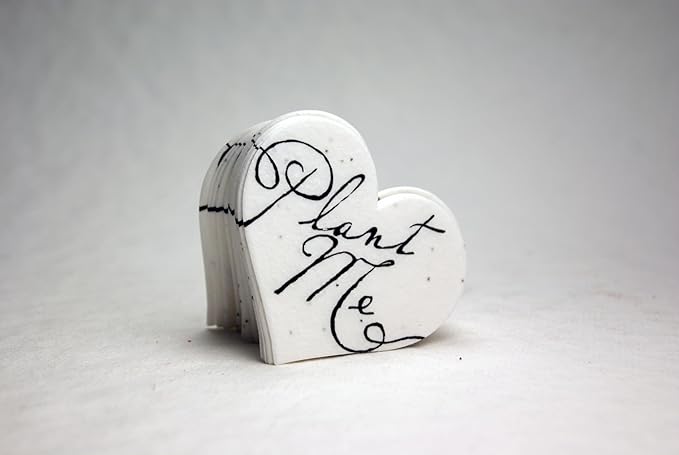 Of The Earth Handmade Paper - Wildflower Seed Paper Small Heart Tags - Calligraphy Variations - 1.75" X 1.5" - Set of 50 (Plant Me)