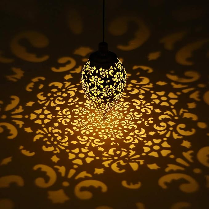 Hanging Solar Lights Solar Lantern LED Garden Lights Metal Lamp Waterproof for Outdoor Hanging Decor (2 Pack)