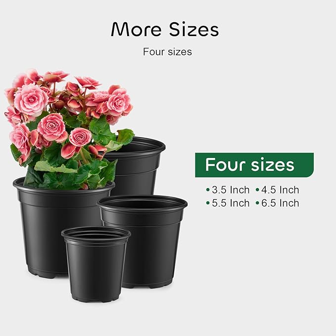 GROWNEER Nursery Pots with Drainage Holes Pack of 48 Pcs 3.5/4.5/5.5/6.5 Inch and Plant Label Flexible Seedling Pots Seed Starting Planter for Indoor Outdoor Flowers, Succulents, Cactus
