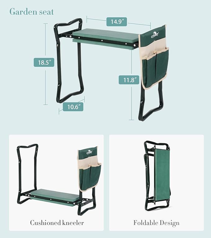 LUCKYERMORE Garden Kneeler and Seat Heavy Duty Gardening Bench for Kneeling and Sitting Folding Garden Stools with Tool Pouch and Kneeling Pad