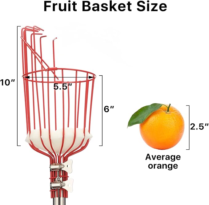Fruit Picker, 13 FT Fruit Picker Pole with Large Basket, Length Adjustable Gardening Tools, Apple, Apricot, Orange, Mango Trees Picking, Fruit Catcher with Metal Long Handle, Extra Fruit Carrying Bag