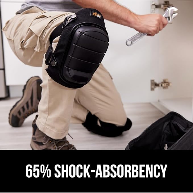 Gorilla Grip Adjustable Safety Knee Pad Set, Heavy Duty Durable Kneeling Pads for Work, Anti Slip Fasteners, Comfortable Gel Padding, Supportive Pads During Construction, Gardening Tool, Black