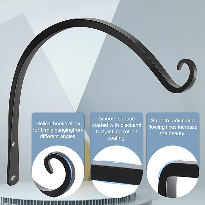 Gtongoko 2 Pack 14 Inch Plant Hangers Outdoor Metal Hanging Plant Bracket Bird Feeder Plant Hooks for Hanging Flower Basket, Wind Chimes, Solar Lanterns, Black