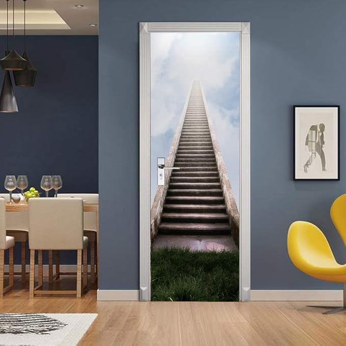 3D Door Stickers Murals Peel and Stick - Stairs - Door Wallpaper Self-Adhesive Door Decals Removable PVC Waterproof Door Poster for Bedroom Living Room Door 30.3" x 78.7"