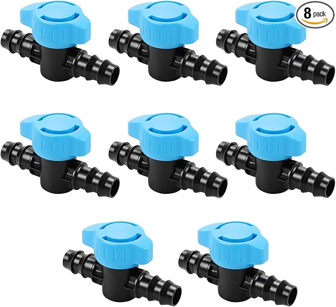 8 Pack Drip Irrigation 1/2 Inch Barbed Shut Off Valve, Drip Line 1/2" In-Line Ball Valve Parts for 1/2 Inch 16mm Drip Irrigation Tubing (.570-.620" ID) for Drip Sprinkler Systems