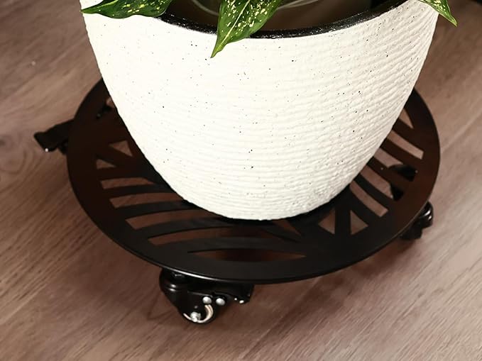 1 Pack Large Metal Plant Caddy with Wheels 13.6 Inches Heavy-duty Wrought Iron Rolling Plant Stand with Casters Indoor Outdoor Plant Roller Base Planter Movers Plant Dolly Coaster Trolley Black