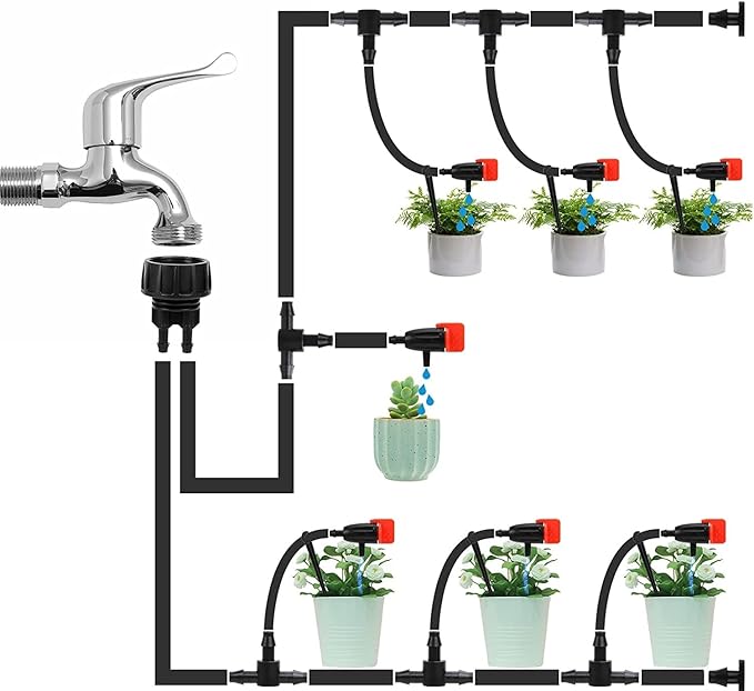 5 Pack Drip Irrigation Hose Connectors,1/4 Inch Drip Irrigation Tubing x 3/4 FHT Swivel Garden Faucet Dual Adapter, Convert 3/4" Garden Hose to 1/4" Drip Irrigation Parts