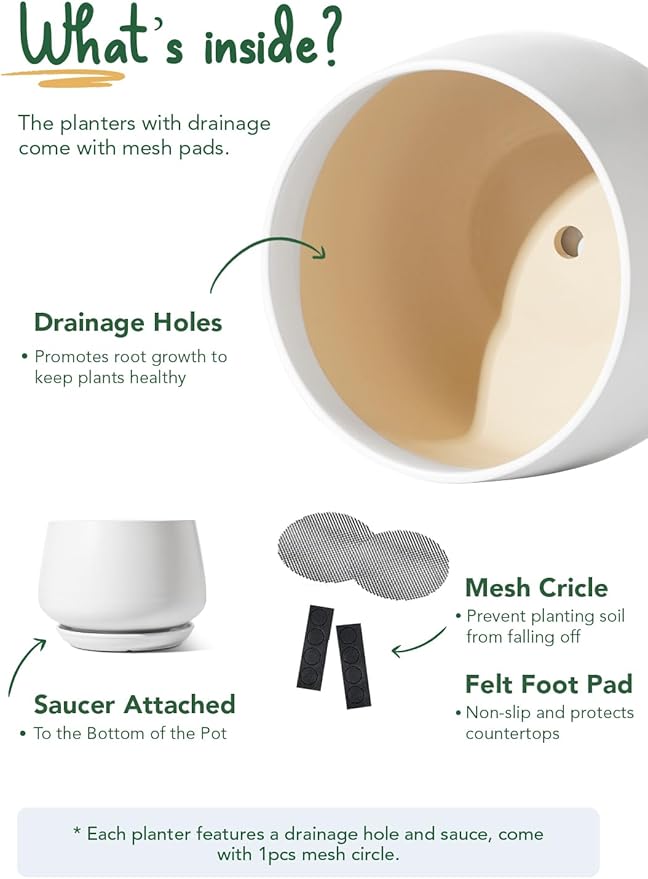 LE TAUCI Ceramic Plant Pots, Set of 2, 10 Inch 12 Inch Planters for Indoor Plants, Elegant Decorative Flower Pot, Sturdy Large Planter with Drainage Tray, Suitable for Porch, White