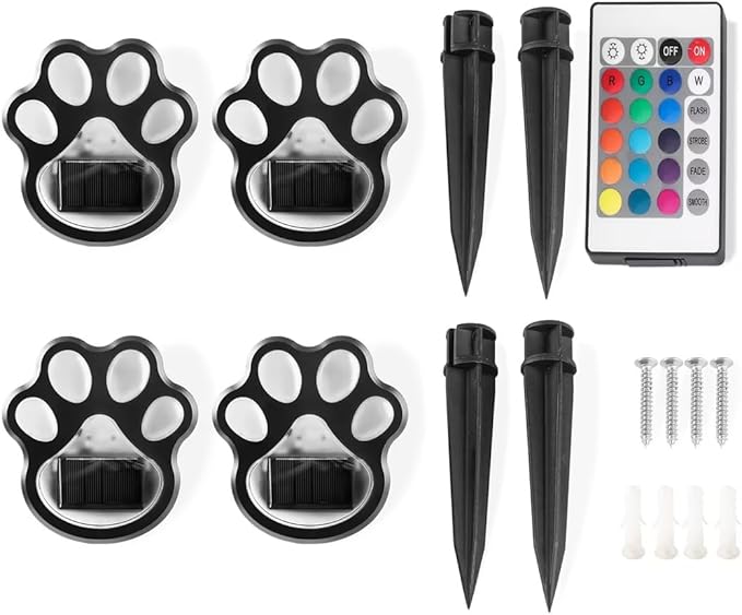 Set of 2 Wireless Solar Dog Paw Print Lights, 5.1" LED Garden Lanterns, Waterproof Outdoor Animal Pet Decor for Garden, Pathway, Yard & Patio, Multicolor Changing Lights
