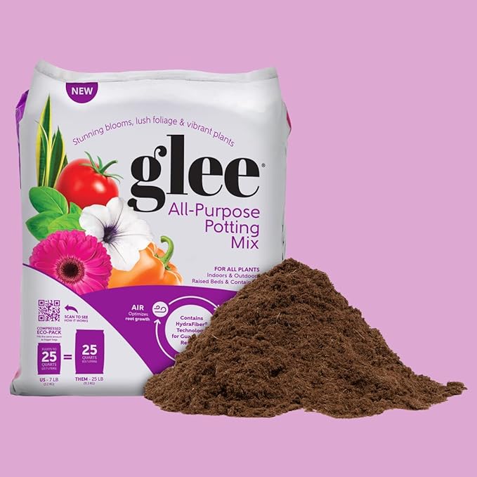 Glee Potting Soil, 1 cu ft (25 qt) Compressed Outdoor Indoor Plant Garden Soil with Nutrients, Expands from 0.4 cu ft