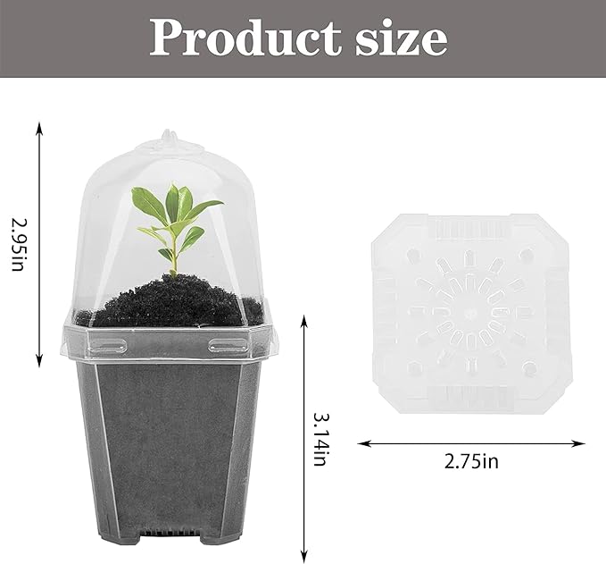EBaokuup 10PCS Clear Plant Nursery Pots with Humidity Dome - 3" Plastic Gardening Pot with Labels, Durable Plastic Plant Container for Seedlings/Vegetables/Succulents/Cuttings