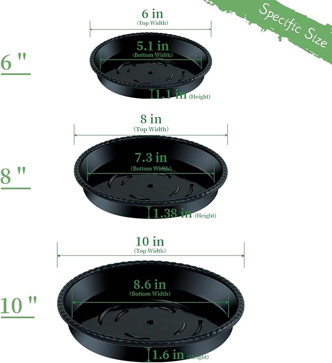 9 Packs Black Plant Saucers (6 inch /8 inch /10 inch) inch Plastic Plant Trays Thicker Sturdier Plant Pot Saucers Stronger Flower Pot Tray for Indoor Outdoor- Black