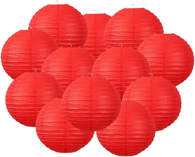 Chinese Style Paper Lanterns, Set of 12, Suitable for Party Decoration (Red, 12in)