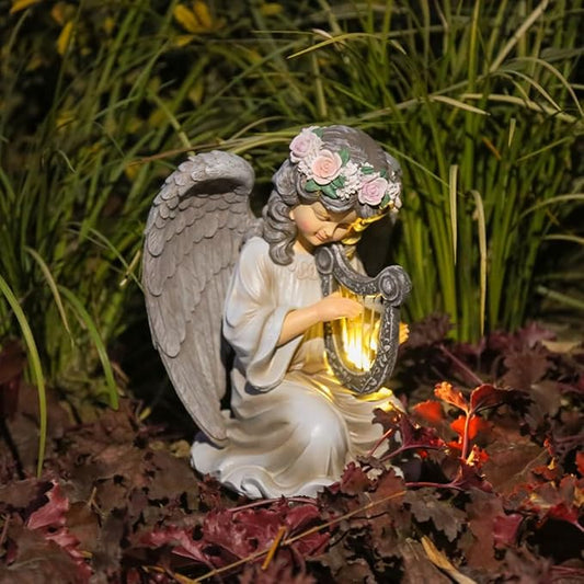 Solar Garden Statues Outdoor Angels Lights, Unique Housewarming Garden Gifts for Women Mom Wife Grandma and Sisters，Cute Angels Sculpture Decoration for Patio, Terrace, Balcony, Lawn