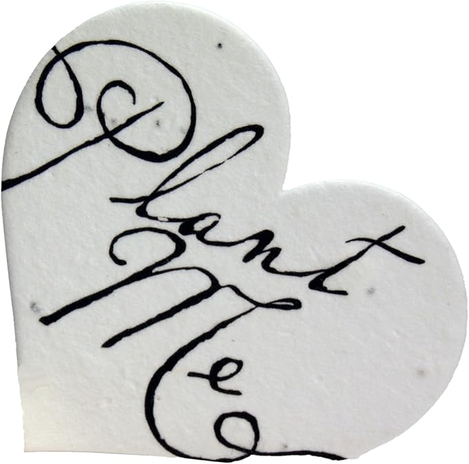 Of The Earth Handmade Paper - Wildflower Seed Paper Small Heart Tags - Calligraphy Variations - 1.75" X 1.5" - Set of 50 (Plant Me)