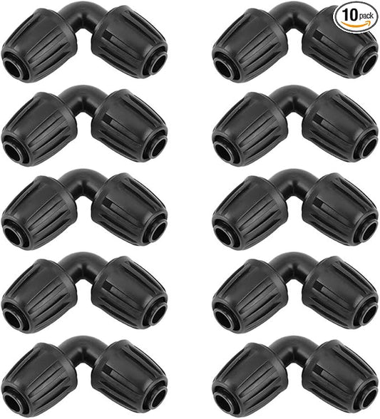 10Pcs Irrigation Fittings Elbow Connectors, 1/2 inch Lock Barbed Elbow Connectors for (1/2" ID x0.6-0.63" OD) 16mm Drip Tubing Barbed Connectors