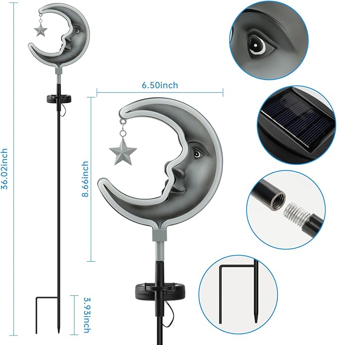 Solar Outdoor Garden Lights - Outdoor Decor Butterfly Neon Lamp Patio Path Decor(2 Pack) (Silver Moon)