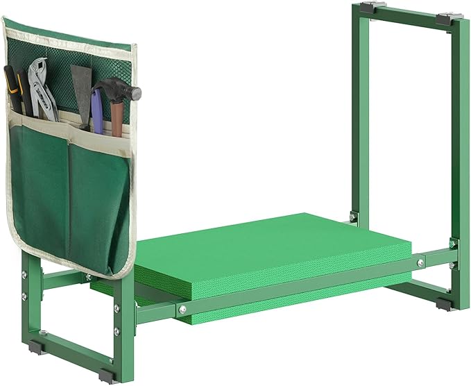 Garden Kneeler and Seat 10.2" Width, Garden Stool Load Cap 350 lbs, Garden Tools with Bags, Gardening for Women, Grandparents, Seniors, and Gardeners, Green JJ01GK02