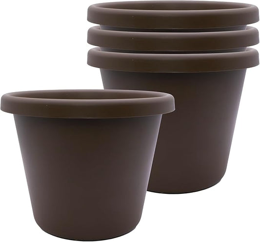 The HC Companies 8.5 inch Round Classic Planter - Plastic Plant Pot for Indoor Outdoor Plants Flowers Herbs, Chocolate (4 Pack)
