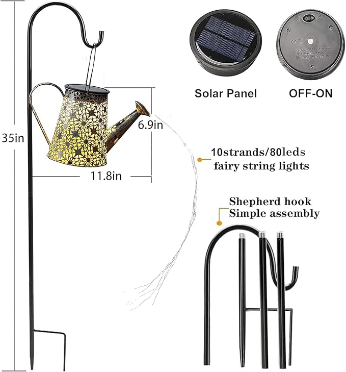 Solar Watering Can Lights, Large Retro Metal Hanging Solar Lights Outdoor Waterproof, Gardening Gifts for Mom Grandma Women Birthday, Garden Decor Yard Light Outside for Porch Landscape Patio
