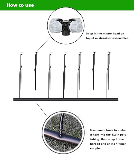 Drip Irrigation Misting Sprinkler Emitter on Spike Assembly, 9 Sets Micro Spray Mister with Stake and 1/4 inch Tubing for Cooling Humidification Nursery Landscape
