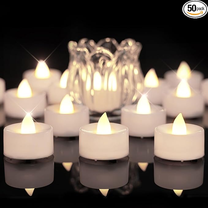 BEICHI Flameless Candles, 50Pack Battery Operated Candles, LED Tea Lights Candles Battery Operated, Flickering Fake Candles for Wedding Halloween Christmas Diwali- Warm White