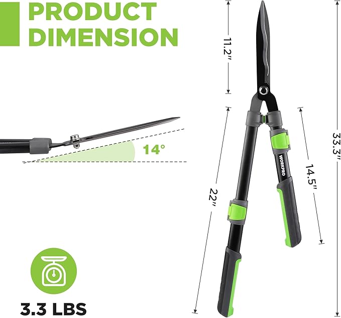 WORKPRO Extendable Hedge Shears, 25-33" Manual Hedge Clippers, Professional Bush Cutter, Gardening Pruners Scissors, Hedge Trimmers, Shears Gardening Tools for Pruning Borders & Shrubs