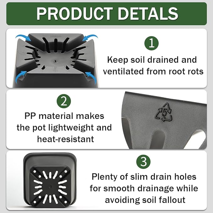 60 Pcs Nursery Pots 2.7 Inch, Plastic Seed Starting Pot with Drainage Holes, Sturdy Seedling pots for Planting, Cuttings (Black)