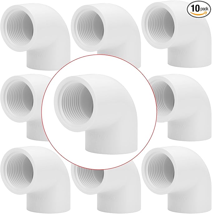 10Pack 1" Slip x Female Thread 90 Degree PVC Elbow Pipe Fitting Connector SCH40 1IN Socket to Female Threaded Elbow PVC Corner Adapter Pipe Fitting for Sprinkler, Irrigation