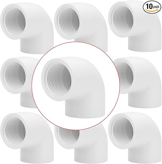 10Pack 1" Slip x Female Thread 90 Degree PVC Elbow Pipe Fitting Connector SCH40 1IN Socket to Female Threaded Elbow PVC Corner Adapter Pipe Fitting for Sprinkler, Irrigation