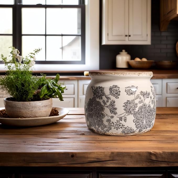 Ceramic Planters for Indoor Plants, Plant Pots with Drainage Hole, 6.29in. Flower Pots for Indoor Plants, Stylish Planters & Succulent Pots, Crackle Glaze Finish Plant Pots Indoor, Gray