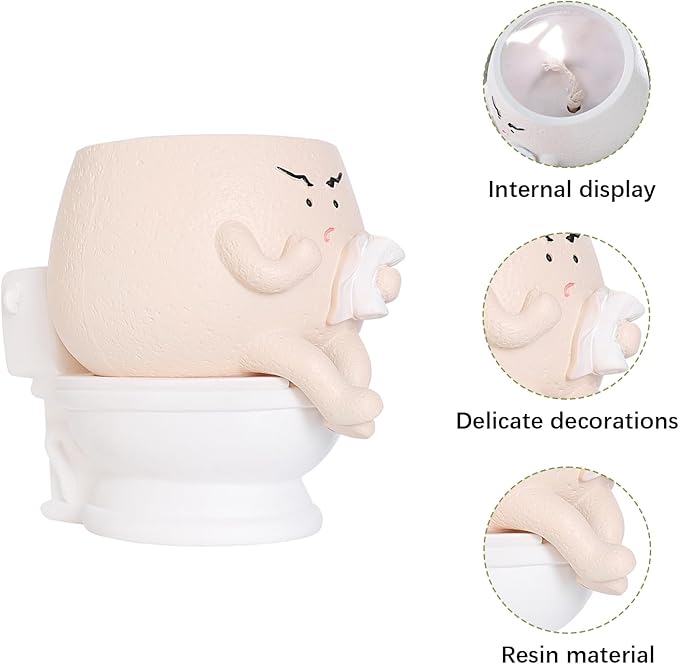 Face Planter Pots Funny Toilet Plant Pot for Indoor Plants, Cute Face Head Flower Pots Quirky Succulent Planters Gift Ideal for Home, Office, Christmas