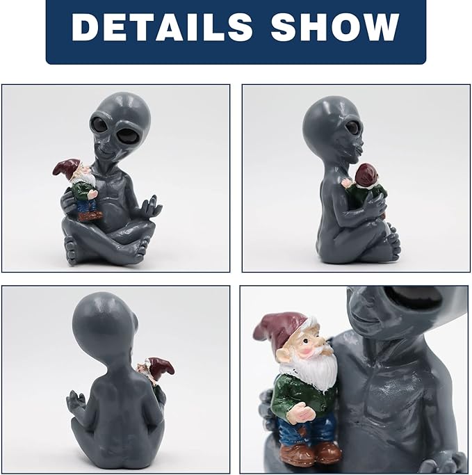 Dnoifne Alien Hugging Gnome Garden Decoration Statue, Resin Alien Dwarf Statue, Waterproof Garden Alien and Gnome Statue for Patio Lawn Porch Decoration Birthday Gifts Housewarming Gifts
