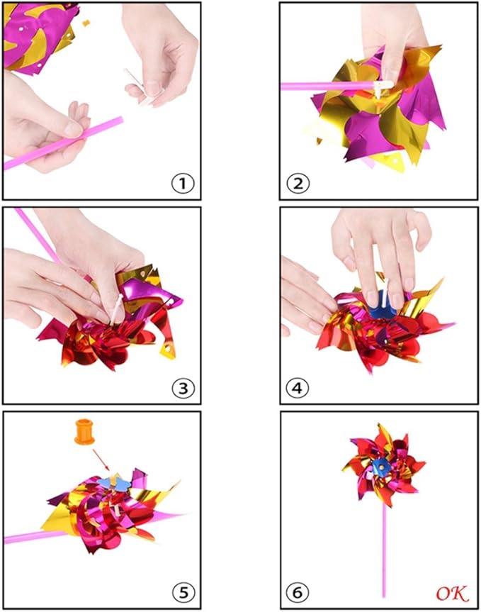 JOHOUSE 100pc Rainbow Pinwheels, Party Pinwheels DIY Windmill Set for Kids Toy Garden Lawn Decor