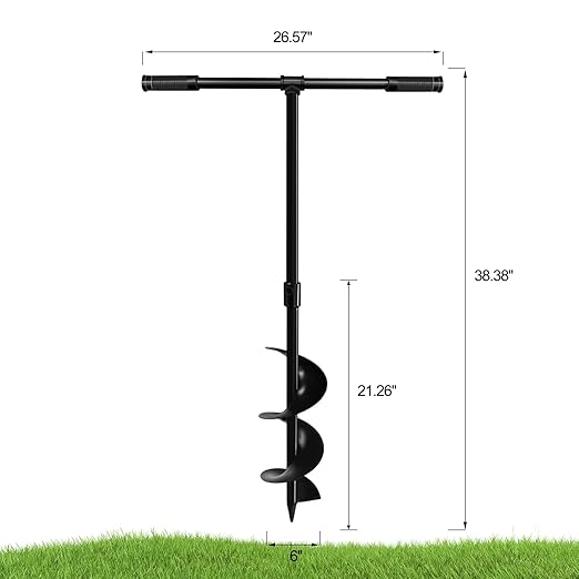 Heavy-Duty Manual Garden Auger Drill Bit - 6" x 38" Plant/Fence Hole Digger for Bulbs, Trees, Seedlings, Umbrellas & More - Eco-Friendly Hand-Powered Spiral Planter