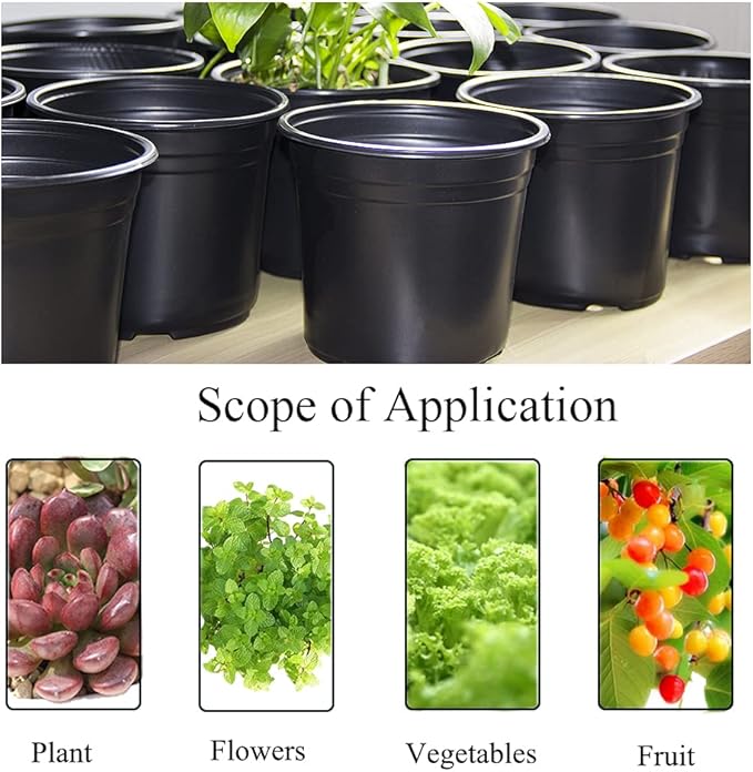 100-Pack 0.5 Gallon Flexible Plant Nursery Pots，Thickened Soft Plastic Seedling Pots,Seed Starting Pot Flower Plant Container for Succulents, Seedlings, Cuttings, Transplanting(Black)