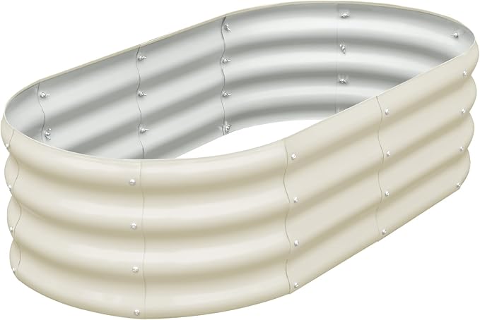 SnugNiture Galvanized Raised Garden Bed, 4x2x1ft Oval Metal Planter Box for Planting Outdoor Plants Vegetables