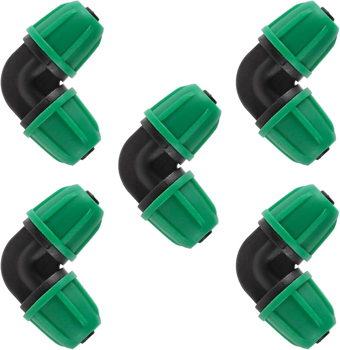 1/4 inch Drip Irrigation Fittings, Lock Barbed Elbow for ¼ in. tubing; Tubing Outside Diameter (OD) is 0.250 in., Internal Diameter (ID) is 0.170. in.(20Pcs/Pack) (Green-Elbow)