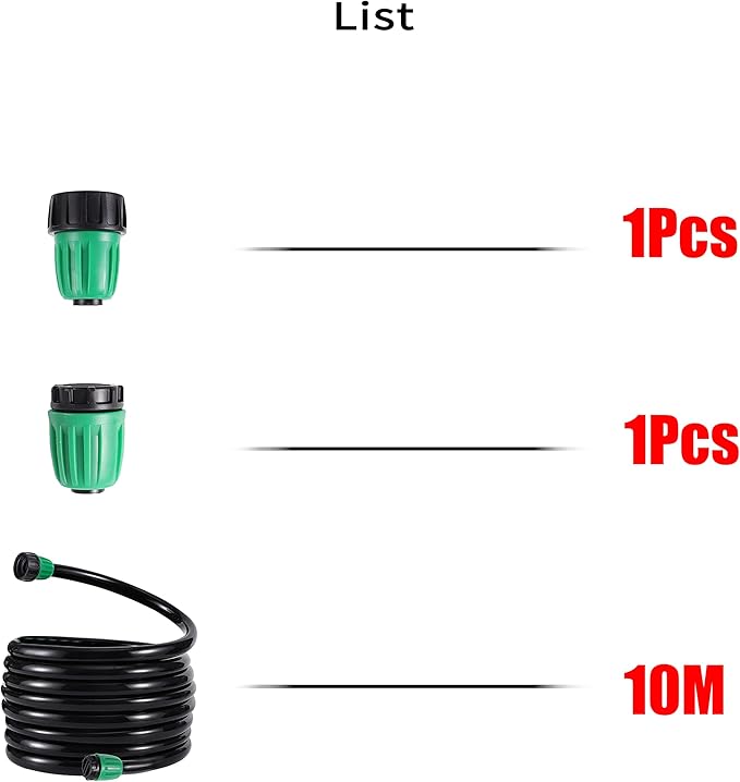 1/2” PVC Garden Irrigation Tubing Hose 33FT(10M),（OD:16mm,ID:12mm） With Lock Connector For Drip Irrigation System (33FT(10M))