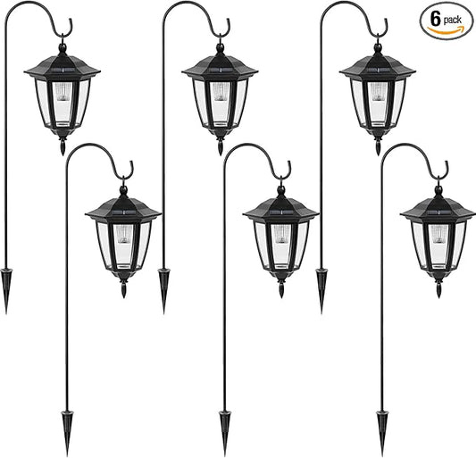 Viewsun 34 Inch Hanging Solar Lights, Shepherd Hook Lights with 2 Shepherd Hooks Waterproof Outdoor Decorative Solar Lantern Lights for Garden Decor, Patio, Backyard, Pathway, 6PACK