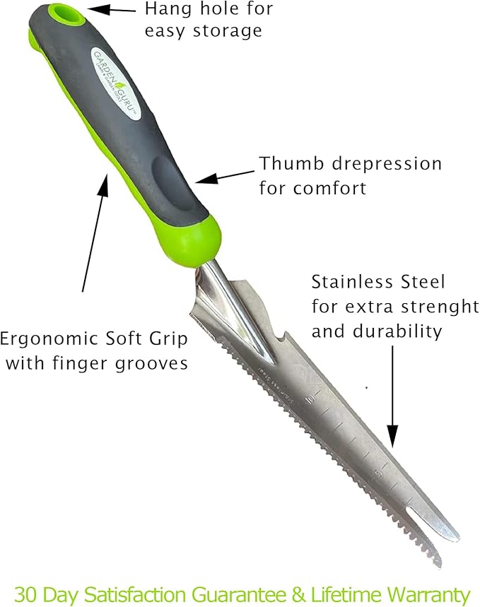 Garden Guru Hand Weeder Trowel with Ergonomic Handle – Stainless Steel Weeding & Digging Knife – Rust Resistant - Perfect for Weeding, Transplanting, Digging, Pruning, Cutting