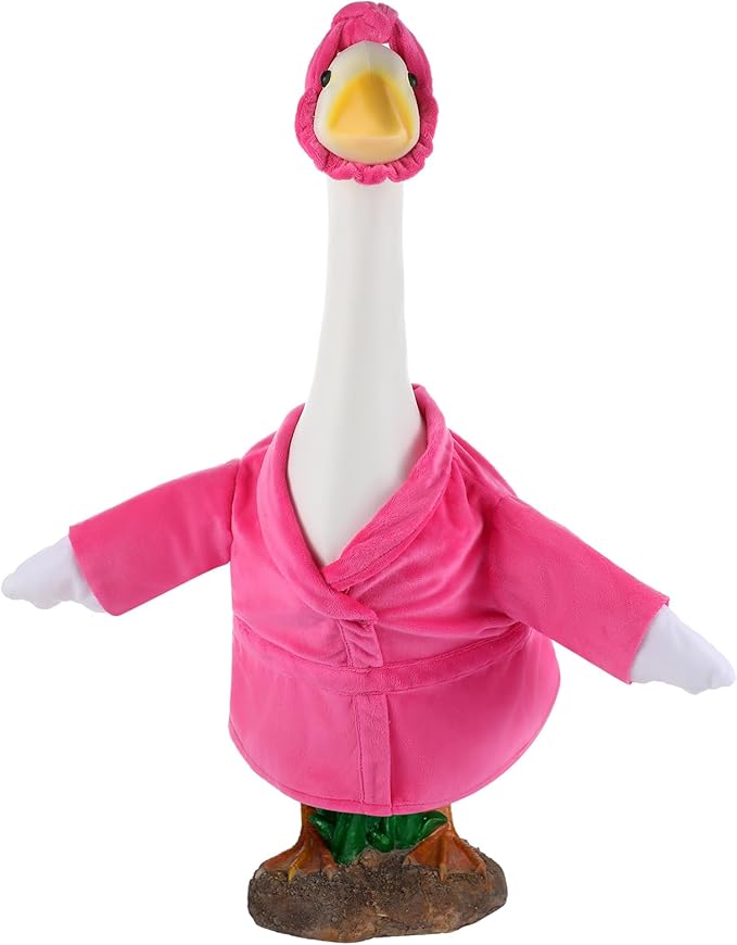 Christmas Lady Goose Outfit Bathrobe Porch Clothes for 23'' Cement Goose Outdoor Garden Yard Patio Statue Halloween Costume Decoration(Pink)