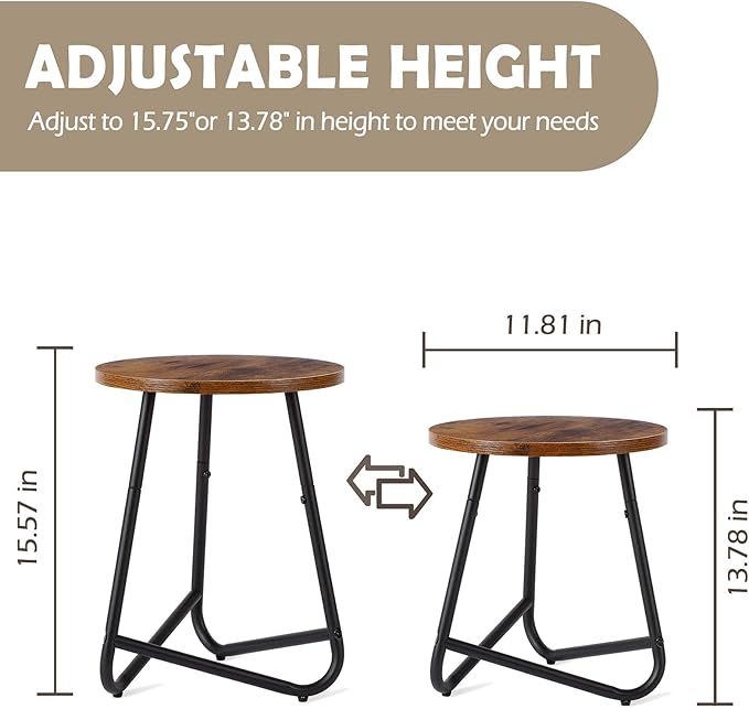 Indoor Plant Stand,Mid Century Wood Stand Plant Table,Modern Plant Stool for Outdoor,Metal Tall Holder for Flower Pots,Small Round Side End Table (Rustic Brown, 15 inch set of 2)