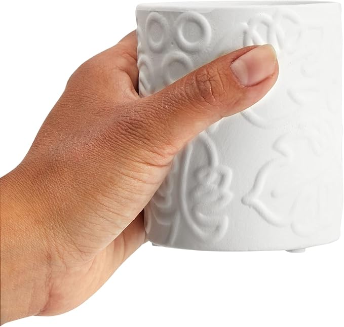 Bright Creations - Themed Designs, Unpainted Flower Pots with Drainage Holes, Rubber Plugs, and Small Sticker Pads (3x3x4 inches, White) - Set of 4