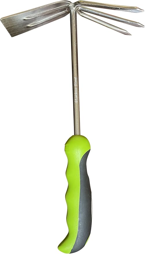 Garden Guru Hand Cultivator Rake Hoe Tiller Tool - Stainless Steel for Ultimate Strength - Rust Resistant - Ergonomic Handle - Great for Gardening Cultivating Loosening Weeding
