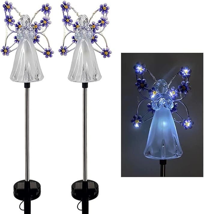 YWBL-WH 2PCS Angel Solar Lights LED Solar Garden Stake Lights Outdoor Garden Eternal Light Angel Decoration ()