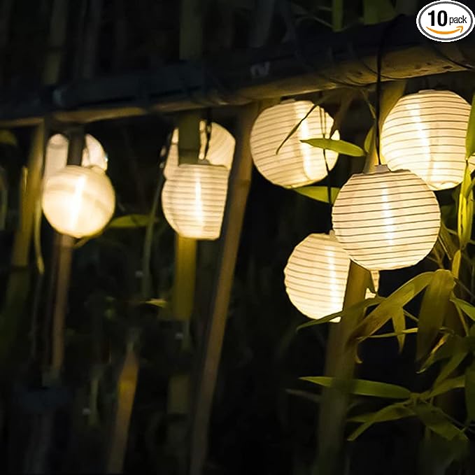 Lantern String Lights, 8.5 Ft Indoor Decor Light with 10 Waterproof Nylon Lantern, 8" Spacing Hanging Globe Light Set UL Certified Plug-in Connectable Decorative Lights for Indoor & Outdoor (White)